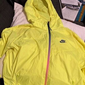 Nike Yellow Hooded Windbreaker with Gradient Zip